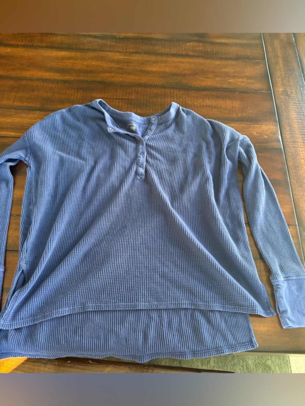 aerie Blue Waffle-Knit Long Sleeve Henley Top